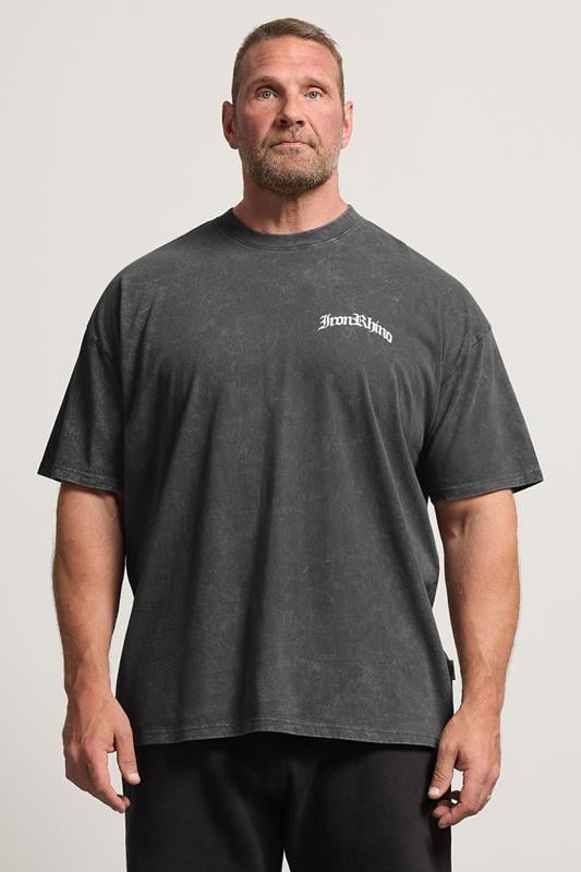  IronRhino Big & Tall Grey Acid Wash Old English T-Shirt