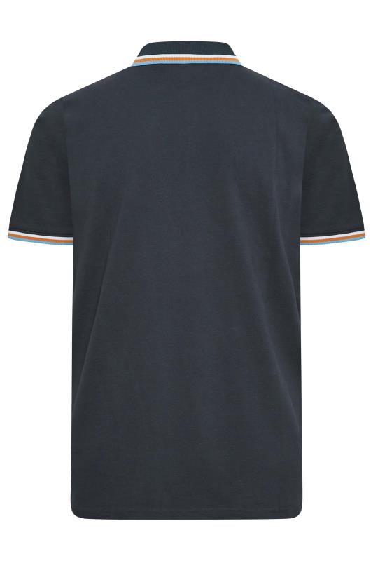 LAMBRETTA Big & Tall Navy Blue Logo Double Stripe Polo Shirt | BadRhino 4