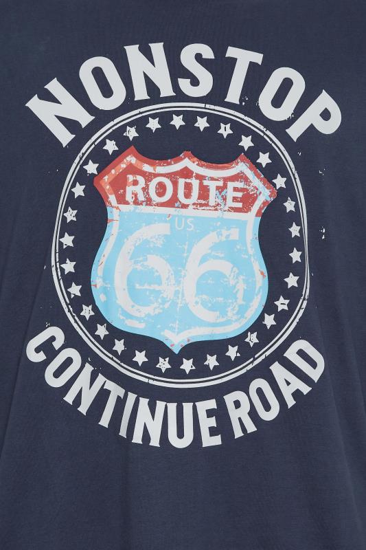 KAM Big & Tall Navy Blue 'Route 66' Slogan T-Shirt | BadRhino 2