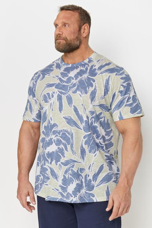 Men's  JACK & JONES Big & Tall Green Floral Print Short Sleeve Crew Neck T-Shirt