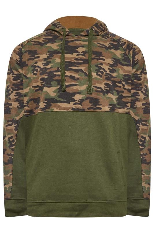 KAM Big & Tall Khaki Green Camo Colour Block Hoodie | BadRhino 3