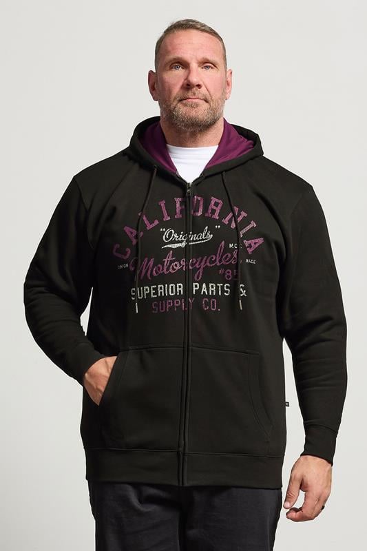 Men's  KAM Big & Tall Black California Zip Through Hoodie