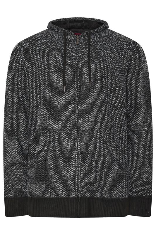D555 Big & Tall Black Knitted Sherpa Lined Hoodie | BadRhino 1