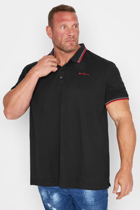 Men's  BEN SHERMAN Big & Tall Black Signature Tipped Polo Shirt