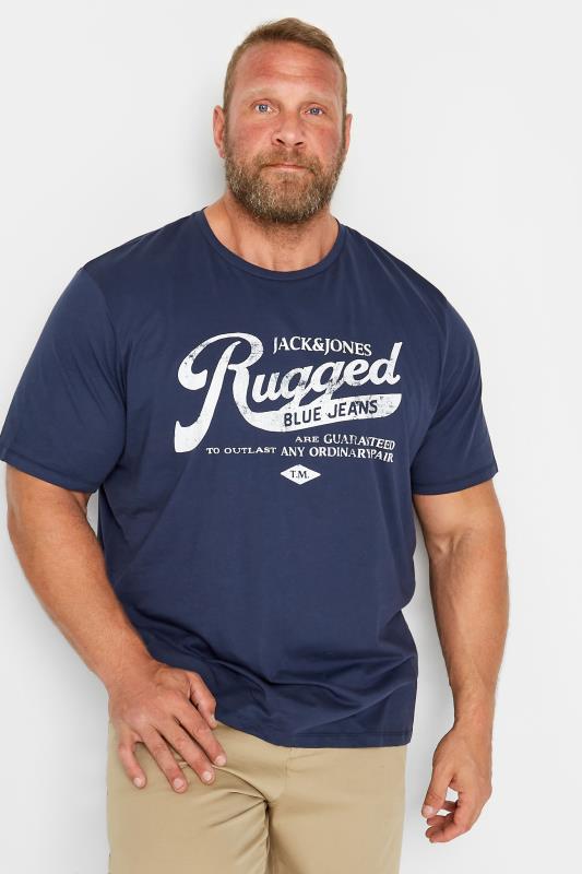 Men's  JACK & JONES Big & Tall Navy Blue 'Rugged' Slogan T-Shirt