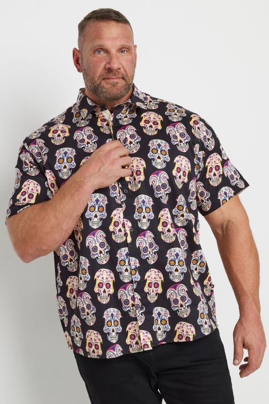 Men's  KAM Big & Tall Black Abstract Skull Print Short Sleeve Shirt