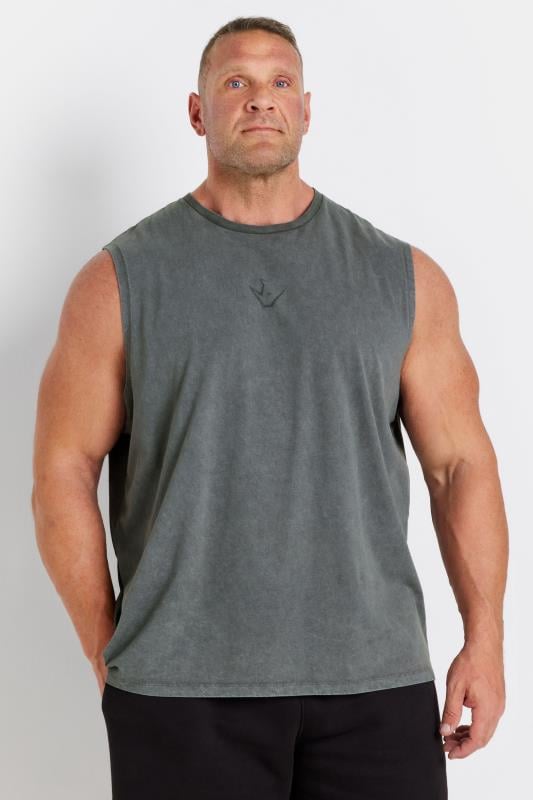 IronRhino Big & Tall Black Acid Wash Sleeveless Tee | BadRhino 2