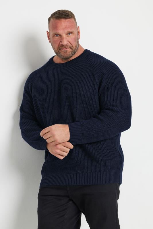 JACK & JONES Big & Tall Navy Blue Crew Neck Knit Jumper | BadRhino 1