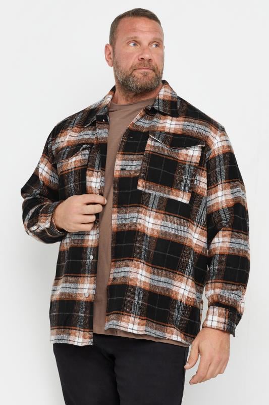 JACK & JONES Big & Tall Black & Brown Check Overshirt | BadRhino 1