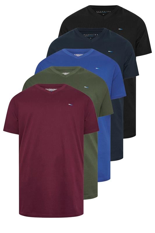Men's  BadRhino Big & Tall Black/Red/Green/Blue/Navy Blue 5 Pack Extra Long V-Neck T-Shirts