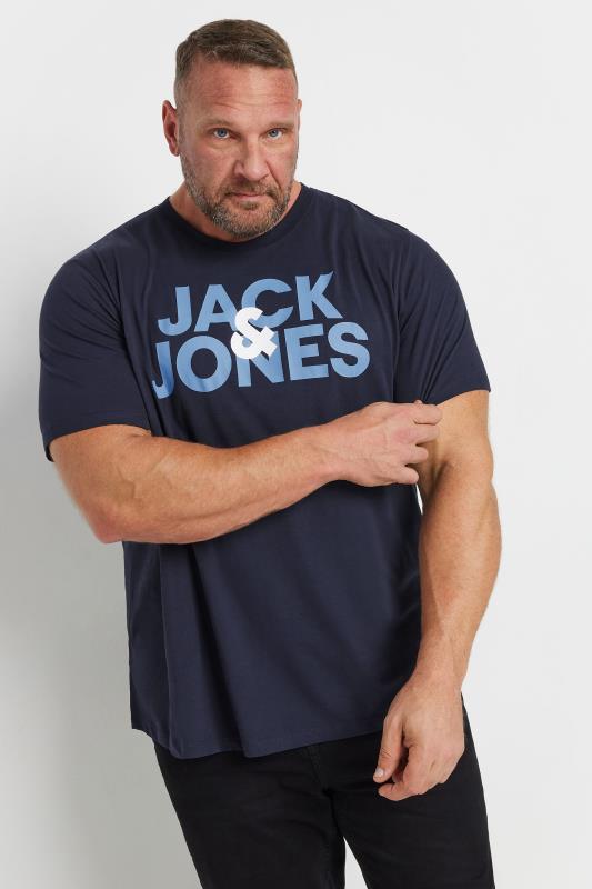 JACK & JONES Big & Tall 5 PACK White & Blue Logo T-Shirts | BadRhino 2