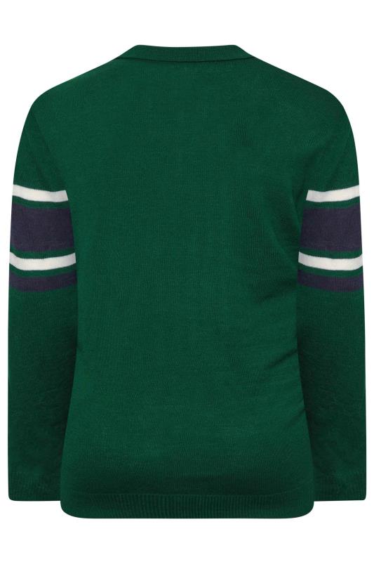 BadRhino Big & Tall Forest Green Stripe Long Sleeve Knitted Polo Shirt | BadRhino 4