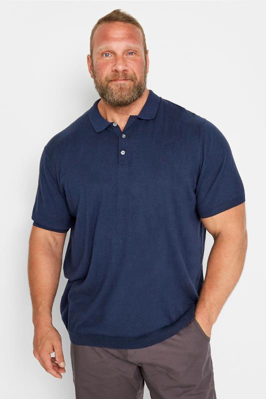 Men's  JACK & JONES PREMIUM Big & Tall Navy Blue Knitted Polo Shirt