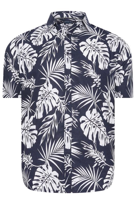 BadRhino Navy Blue Tropical Print Short Sleeve Linen Shirt | BadRhino 4