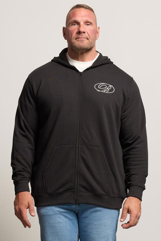 BadRhino Big & Tall Black Scripted Zip Through Hoodie | BadRhino 1