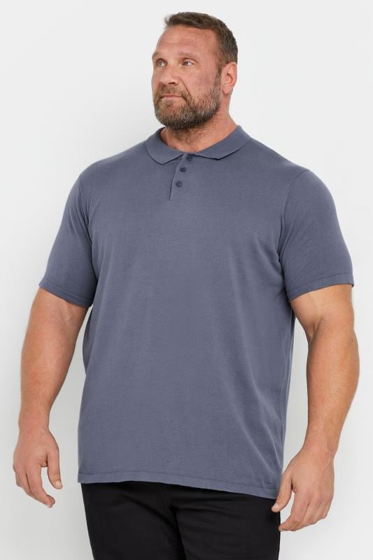 BadRhino Big & Tall Light Blue Knitted Short Sleeve Polo Shirt | BadRhino 1