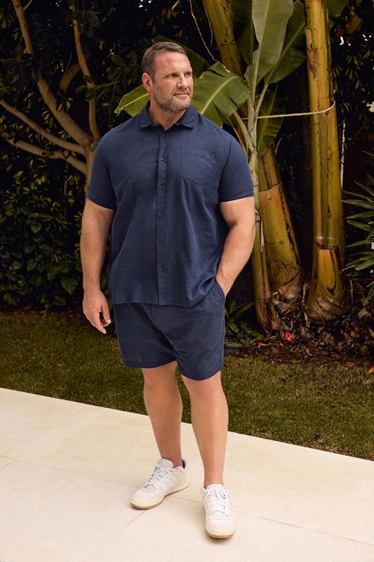  BadRhino Big & Tall Navy Blue Linen Shirt & Short Co-ord Set