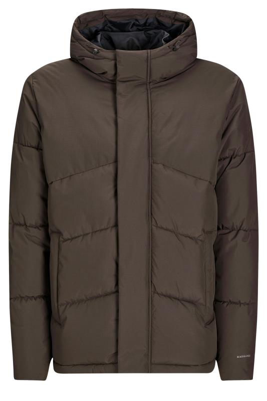 JACK & JONES Big & Tall Dark Brown Hooded Puffer Jacket | BadRhino 2