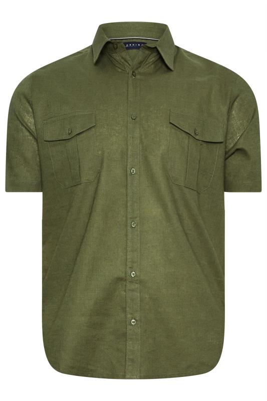 BadRhino Big & Tall Khaki Green Linen Short Sleeve Military Shirt | BadRhino 1