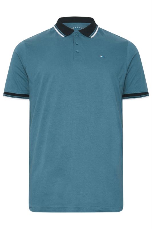 BadRhino Big & Tall Blue Contrast Tipped Detail Polo Shirt | BadRhino 3