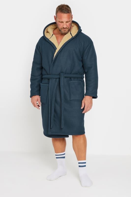 Men's  BadRhino Big & Tall Navy Blue Waffle Borg Lined Dressing Gown