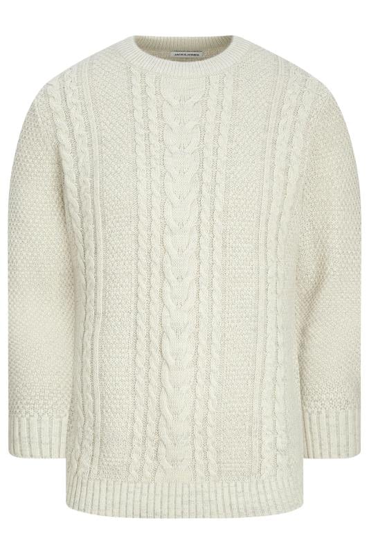 JACK JONES Big Tall White Cable Knit Jumper BadRhino