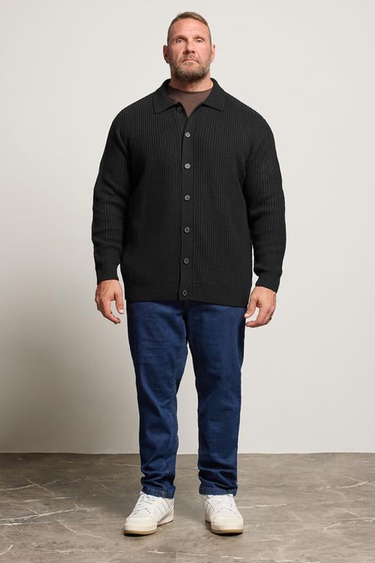 BadRhino Big & Tall Black Long Sleeve Knitted Shirt | BadRhino 3