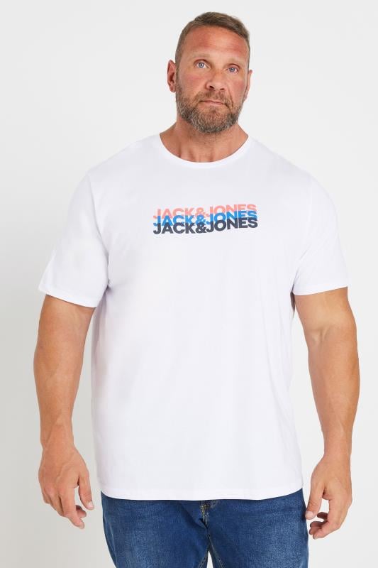 JACK & JONES Big & Tall White Chest Logo Trio Crew Neck T-Shirt | BadRhino 1