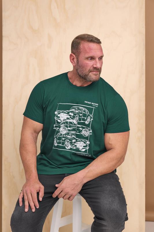 BadRhino Big & Tall Dark Green 'Vintage Motors' Graphic Print T-Shirt | BadRhino 1