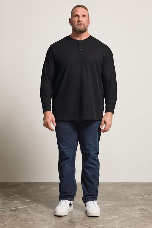 JACK & JONES Big & Tall Black Long Sleeve Henley T-Shirt | BadRhino 2