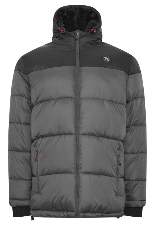 D555 Big & Tall Charcoal Sherpa Lined Puffer Jacket | M&Co 3