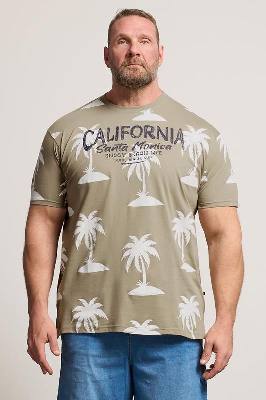 KAM Big & Tall Stone Brown Palm Print T-Shirt | BadRhino 1