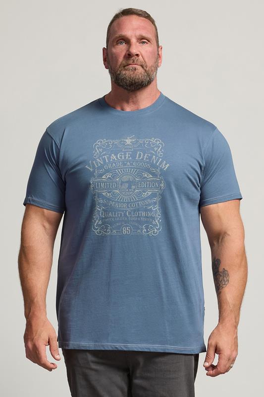  KAM Big & Tall Indigo Blue Vintage Denim Graphic Print T-Shirt