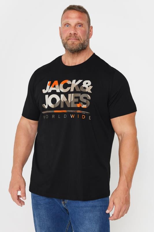 JACK & JONES Big & Tall Black 'Worldwide' Crew Neck T-Shirt | BadRhino 1