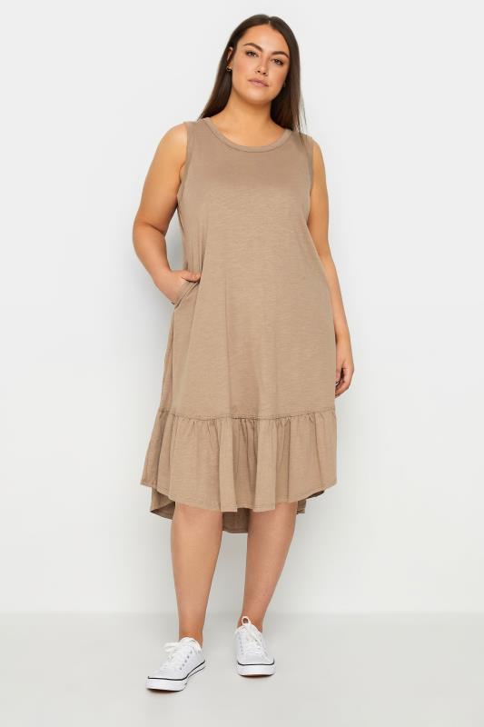 Evans Brown Evie Ruffle Plain Dress 1