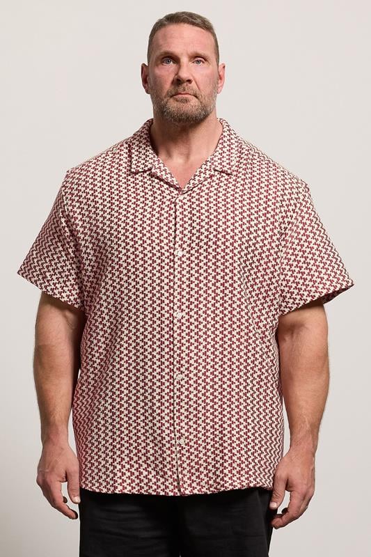 JACK & JONES Big & Tall Cabernet Red Crochet Shirt | BadRhino 1