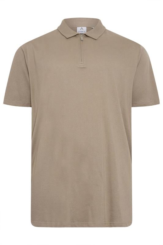 STUDIO A Big & Tall Light Brown Zip Polo Shirt | BadRhino 3