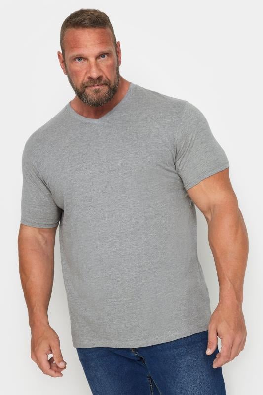 Men's  D555 Big & Tall Grey Premium V-Neck Combed Cotton T-Shirt