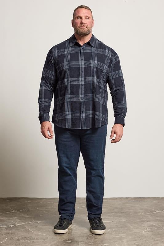 BadRhino Big & Tall Navy Blue Textured Checked Shirt | BadRhino 2