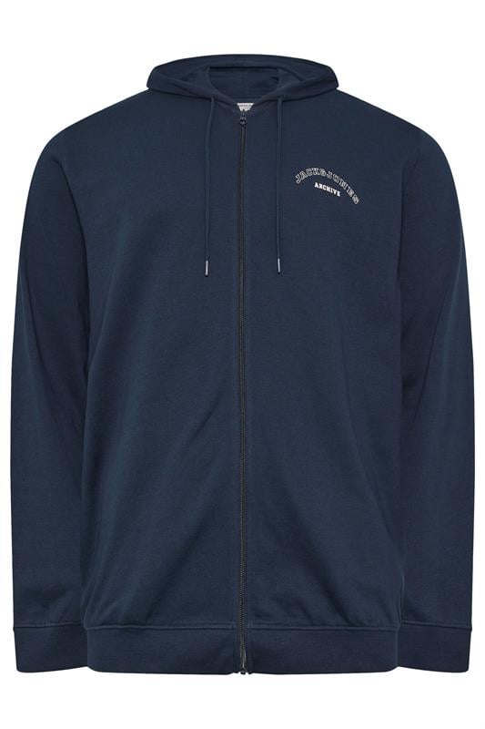 Men's  JACK & JONES Big & Tall Navy Blue Zip Through Print Hoodie
