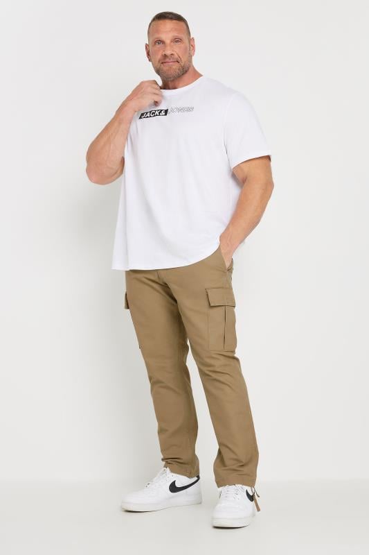 JACK & JONES Big & Tall Stone Brown 'Barkley' Cargo Trousers | BadRhino 2