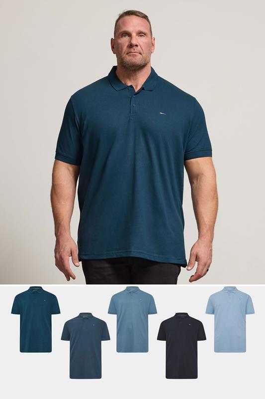 Men's  BadRhino Big & Tall 5 PACK Navy Blue & Light Blue Polo Shirts