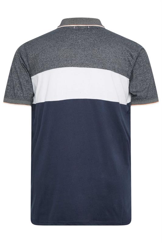 D555 Big & Tall Navy Blue Cut & Sew Jacquard Collar Polo Shirt | BadRhino 5