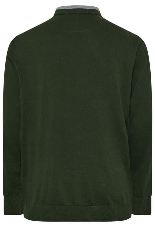 BadRhino Big & Tall Dark Green Cable Knit Mock Shirt Jumper | BadRhino 6
