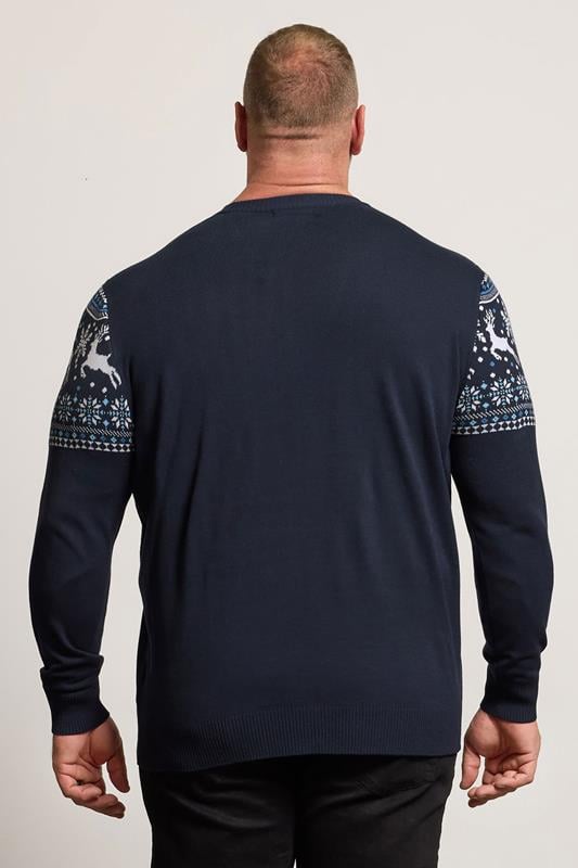 BadRhino Big & Tall Navy Blue Crew Neck Fairisle Knitted Jumper | BadRhino 3