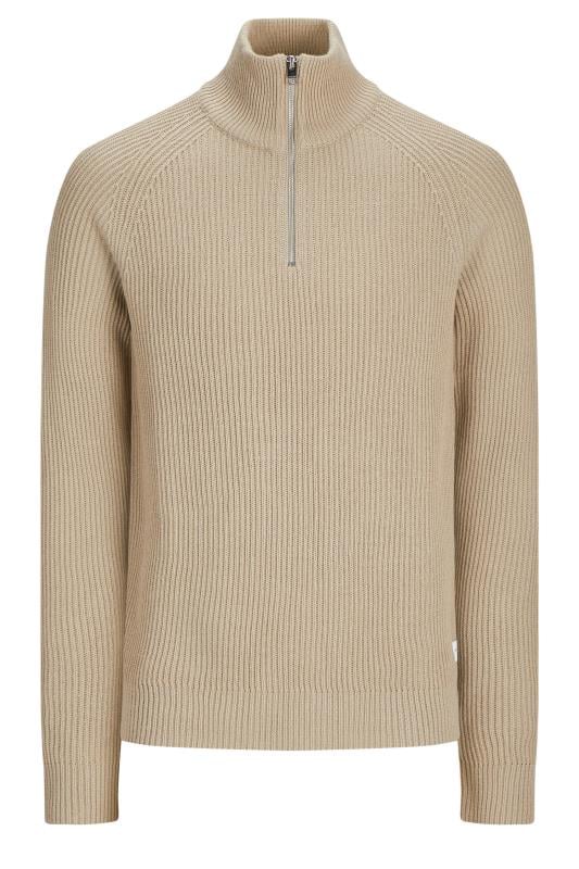 JACK & JONES Big & Tall Stone Brown Half Zip Jumper | BadRhino 2