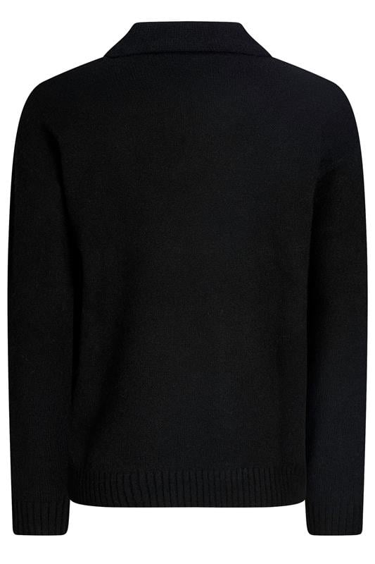 JACK & JONES Big & Tall Black Split Neck Knitted Jumper | BadRhino 2