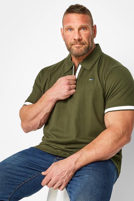 Men's  BadRhino Big & Tall Khaki Green Jersey Zip Polo Shirt