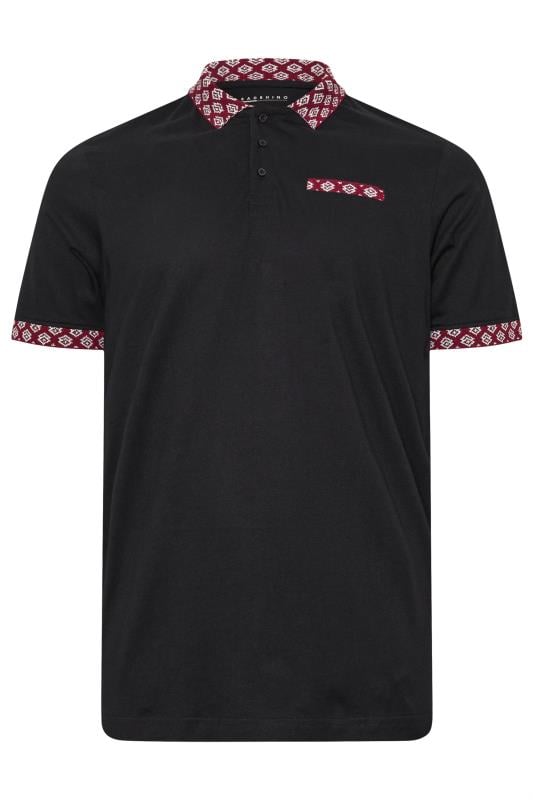 BadRhino Big & Tall Black Jacquard Collar Short Sleeve Polo Shirt | BadRhino 4