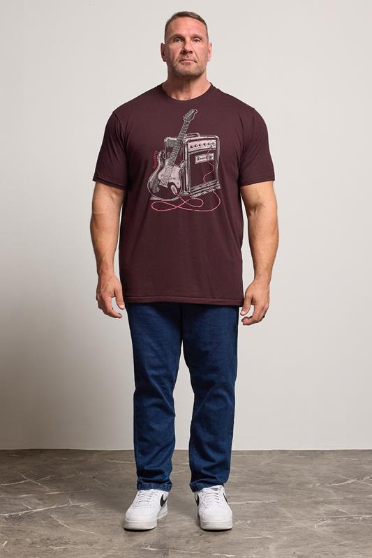 D555 Big & Tall Burgundy Red Guitar Graphic Print T-Shirt | BadRhino 2